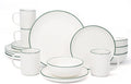OTAGO 16-Piece Dinnerware Set for 4 with 4 Mugs, White with green rim Stoneware Plates and Bowls Sets, Ceramic Dish Set for Kitchen, Dinner & Dining, Green Rim, Microwave & Dishwasher Safe