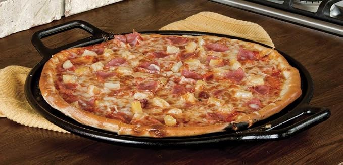 Lodge Seasoned Cast Iron Pizza Pan - Cast Iron Baking Plate for Homemade Crusts & Flatbreads - Durable Heirloom Quality Pizza Pan with Handles - 14 Inch