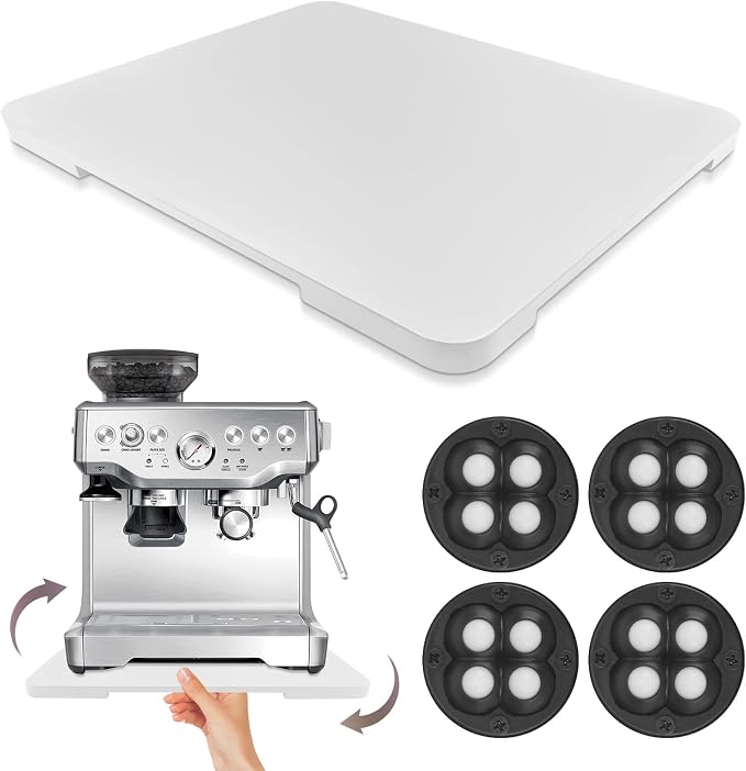 360° Rolling Tray Bamboo Appliance Slider for Kitchen Appliances, for Breville Espresso Machine Accessories, Sliding Tray for Coffee Maker Appliances Mat Easily from Under The Cabinet White13"×15.7"