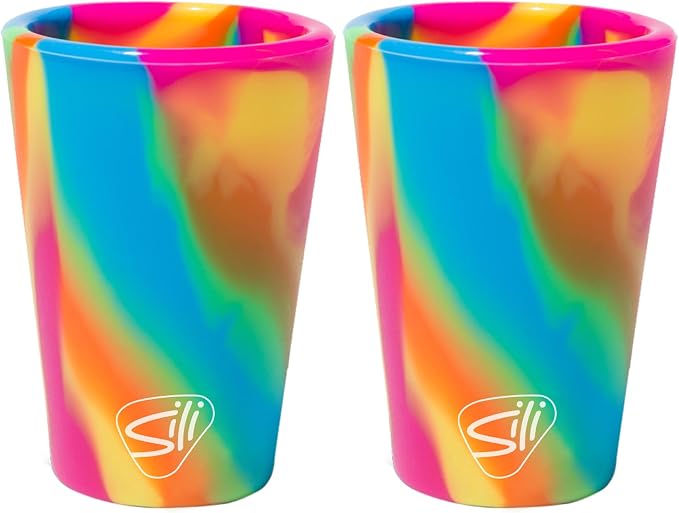 Silipint 1.5oz Silicone Shot Glasses – Pack of 2 BPA-Free, Non-Toxic, Dishwasher & Freezer Safe Cups – Colored Shot Glasses for Cold Beverages, Cocktails, Travel, Party (Hippie Hops)
