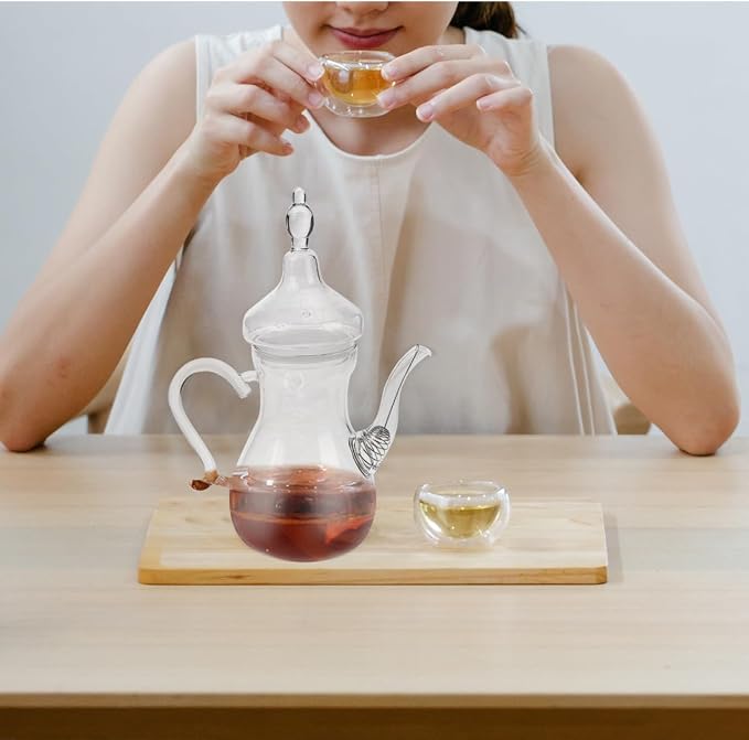 Middle East Style Heat-Resistant Glass Teapot with Infuser Decorative 11 Inch Tea Maker for Loose Leaf Tea Kung Fu Home Kitchen Use