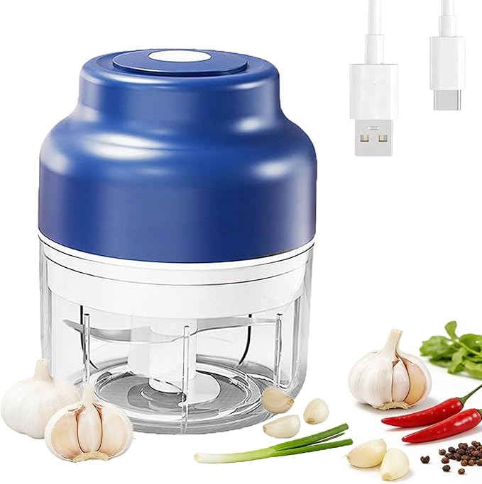 2026 New Electric Garlic Chopper, Electric Mini Chopper, Small Garlic Chopper Mincer, Portable Rechargeable Cordless Chopper for Onion, Chili, Ginger, Nuts, Meat & Fruits (Blue, 6-Blade)