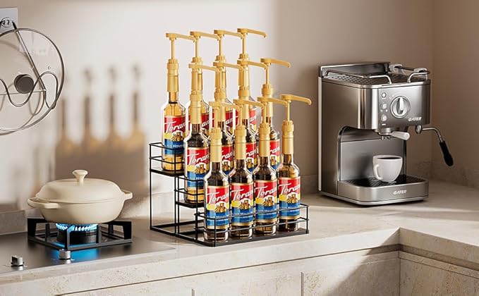 kimilus 12 Bottle Capacity Coffee Syrup Organizer 3 Tier Coffee Syrup Stand Shelf for Coffee Bar Kitchen Small Wine Rack for Bar Family Storage for Syrup Wine Dressing