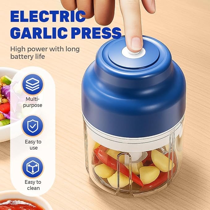 Household Electric Garlic Crusher 250ML/320ML, Silent USB Rechargeable Mini Food Processor, One-Touch Operation for Chopping Garlic, Onion, Chili & Vegetables, Portable Kitchen Helper (Green, 250ML)