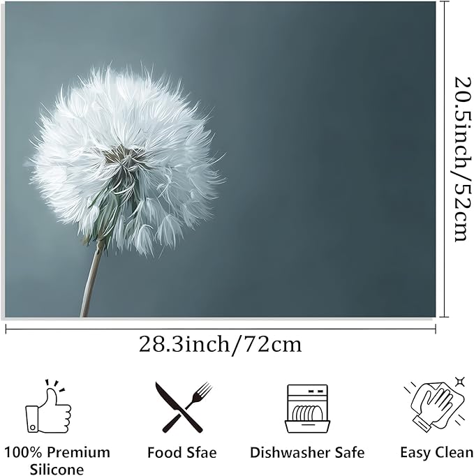 Minimalist White Dandelion Stove Top Cover for Electric Stove, 28.3 × 20.5 Inch Heat-Resistant Cover, Soft Neutral Botanical Artwork, Modern Kitchen Decor