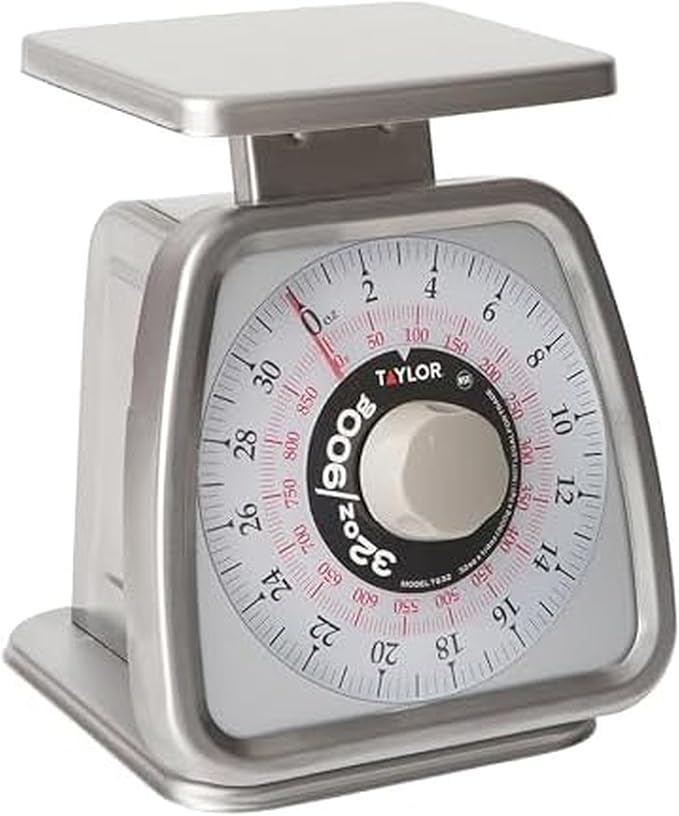 Taylor Mechanical Portion Control Kitchen Scale, Food Scale for Precise Weight Measuring and Portion Control, Rotating Dial Tare Function, NSF, TS32 32OZ, Stainless Steel Platform