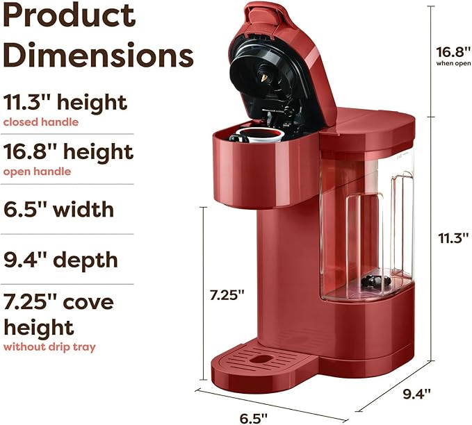 K-Express Essentials Single-Serve KCup Pod Coffee Maker 3 Cup Sizes Fast Fresh Brew 30oz Removable Water Reservoir Travel Mug Friendly Maintenance Alert Space-Saving (Red)