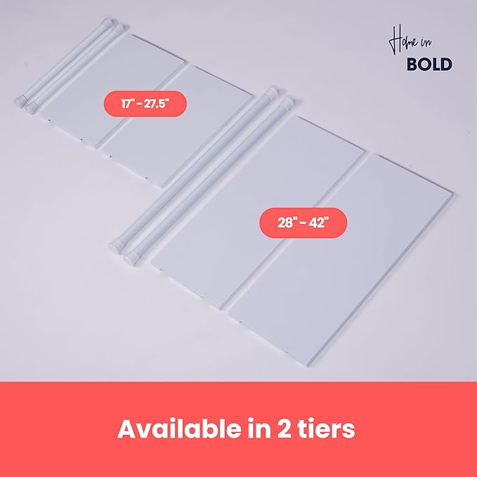 Home in Bold Tension Rod Shelving Expandable Closet Tension Shelf Storage Rack - No Drill Cabinet Tension Rod Shelf for Closet No-Slip | Shelves for Cabinet (NO Screw Installation)