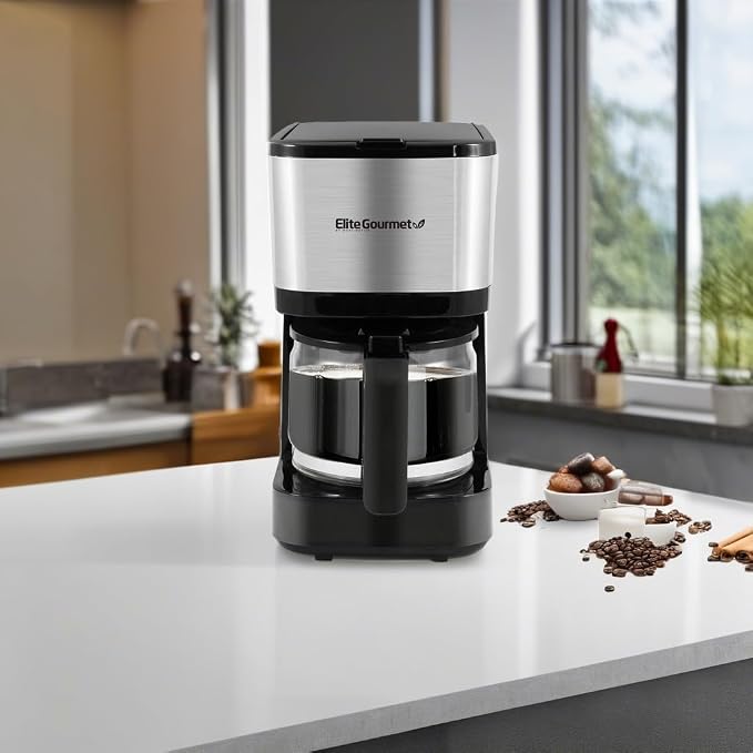 Elite Gourmet EHC9420 Automatic 5-Cup Brew & Drip Coffee Maker with Pause N Serve Reusable Filter, On/Off Switch, Water Level Indicator
