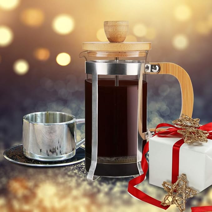 Sivaphe Moka Pot Stainless Steel 4 Cup and French Press Coffee/Tea Maker 12 oz with Bamboo Lid and Hand High Borosilicate Glass 1000ml Coffee Brewer Set