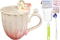 Pearl Ceramic Coffee Mug for Tea Latte Milk Cute Love Shape Cup for Home Office Women Gift 6.5 oz (Shell Pearl Gradient Pink, 420 ml)
