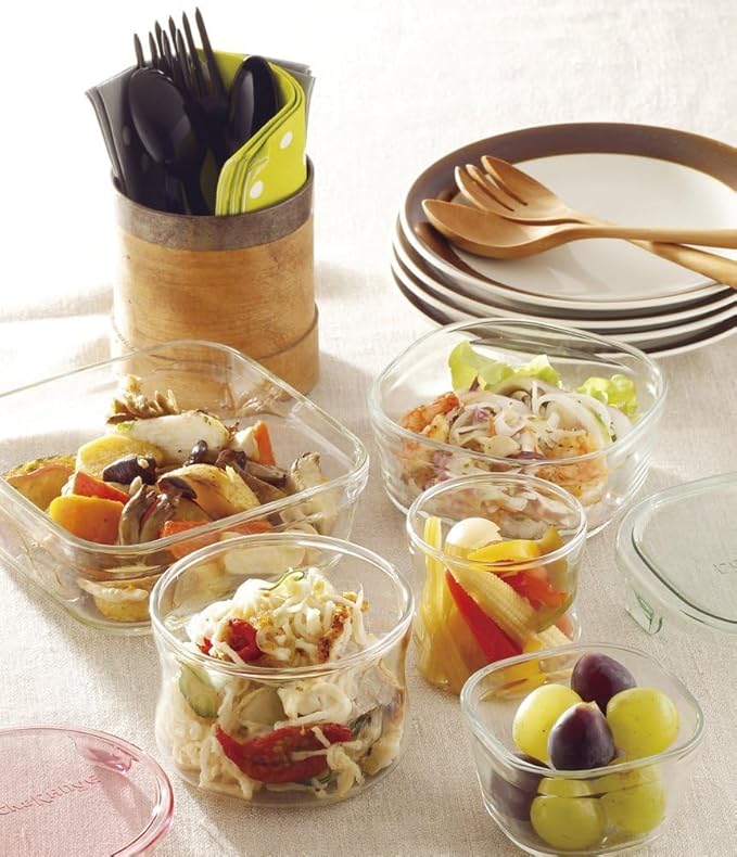 iwaki PS-PRN-8G Heat-resistant Glass Storage Containers, Green, Square Shape, Set of 8, Pack & Range