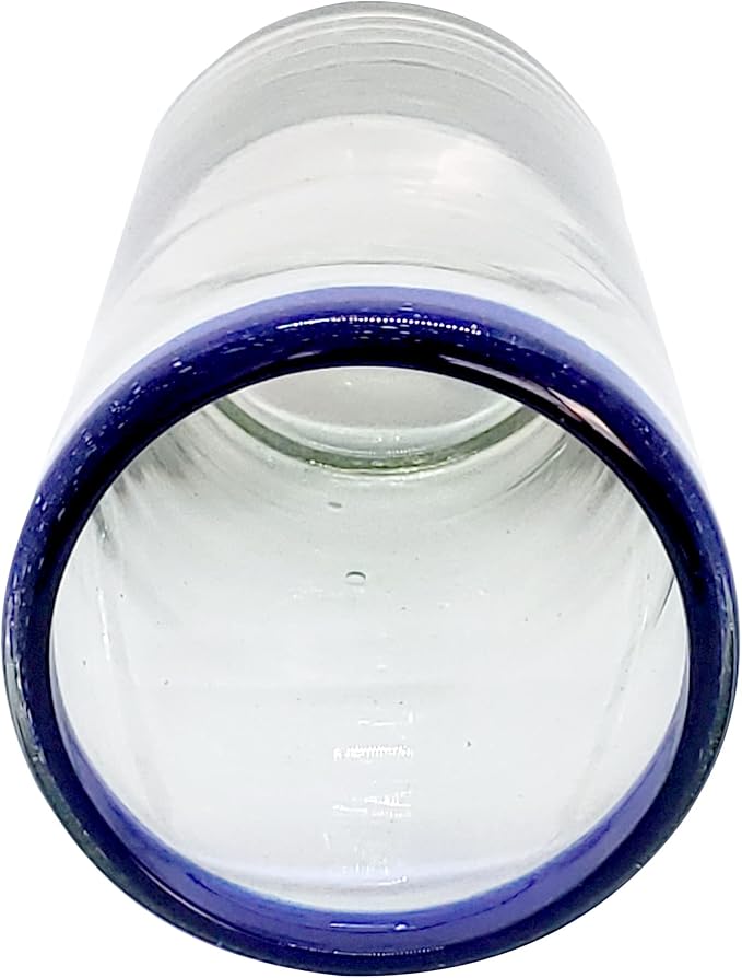 Cobalt Blue Rim 20 oz Tall Iced Tea Glasses (set of 6), Recycled Glass, Lead-free, Toxin-Free (Iced Tea)