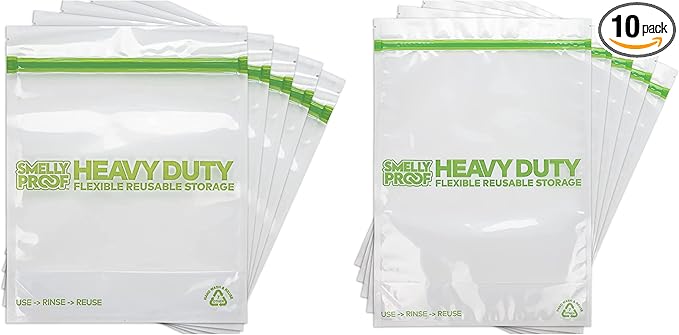 SMELLY PROOF Reusable Clear Odor-Proof Storage Bags - 10-Pack Bundle - Extra Large (12" x 16") & Large (10" x 8.5") - Barrier Technology - Made in the USA