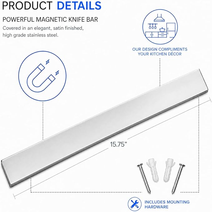 Modern Innovations 16 Inch Stainless Steel Magnetic Knife Bar with Multi-Purpose Functionality as a Knife Holder, Knife Strip, Magnetic Tool Organizer, Art Supply Organizer & Home Organizer