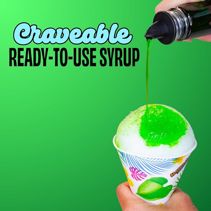 Hawaiian Shaved Ice Sour Green Apple Syrup - Nut Soy Dairy Free - Flavor Fluffy & Crunchy Snow Cones - Shelf Stable - Makes 8 Servings - 16 ounces