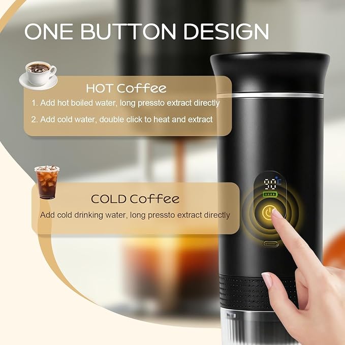 Portable Coffee Maker, 3-in-1 Espresso Machine for Travel 20 bar Mini Coffee Maker Compatible with Ground Coffee & Capsule for Car, RV, Hiking, Camping, Office, Travel Espresso Maker