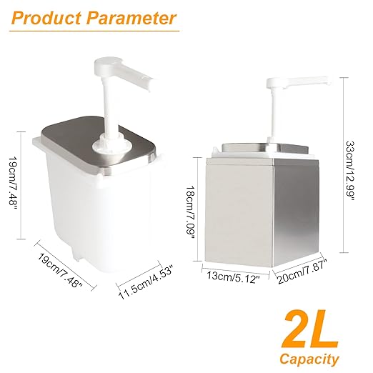 2.1QT Sauce Dispenser with Pump,Commercial Pump Station Stainless Steel Dispenser for Hot Chocolate, Hot Fudge, Ketchup, Condiment,Caramel, Condiment, Mustard, Mayonnaise