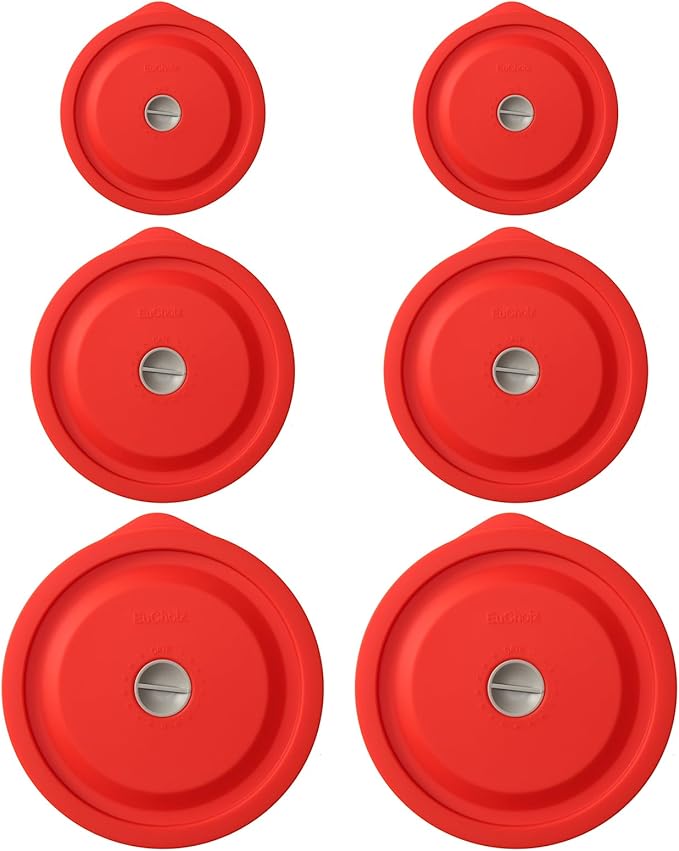 Replacement Lids for Pyrex 7200-PC 2 Cup and 7201-PC 4 Cup and 7402-PC 6/7 Cup, Silicone Round Storage Cover Lid for Anchor Hocking Glass Bowl 6 Pack Red