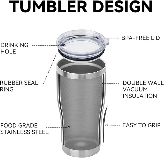 DOMICARE 20oz Tumbler with Lid Stainless Steel Tumblers Bulk, Double Wall Vacuum Insulated Coffee Travel Mug, 8 Count (Pack of 1) Stainless Steel