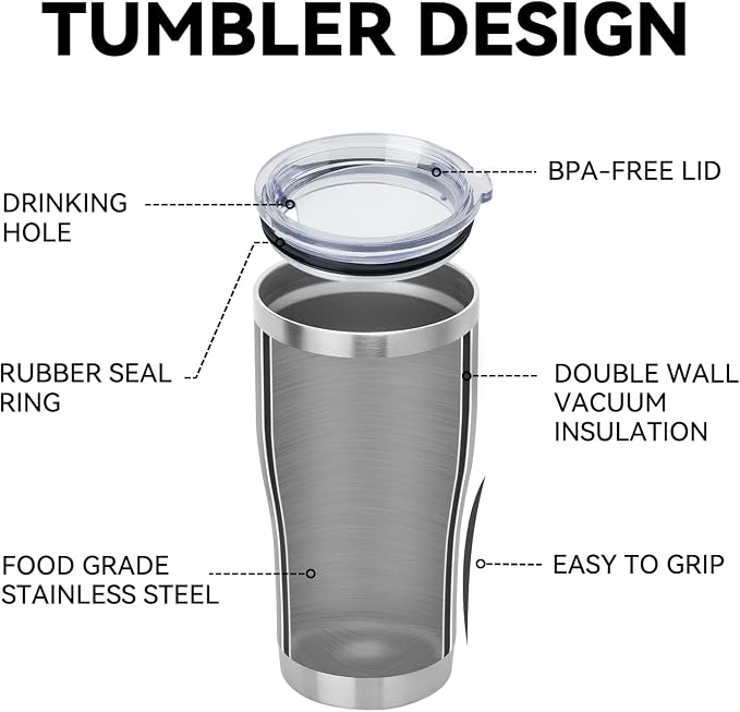 DOMICARE 20oz Tumbler with Lid Stainless Steel Tumblers Bulk, Double Wall Vacuum Insulated Coffee Travel Mug Powder Coated Tumbler, 4 Count (Pack of 1) Stainless Steel