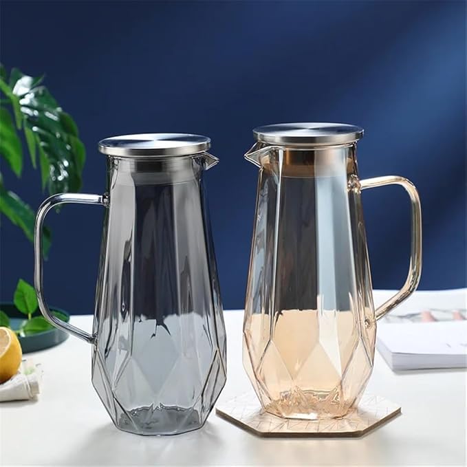 GLigeT Iced Tea Pitcher 1.4L Glass Water Pitcher with Lid Hot Cold Water Water Jug Home Water Carafe Great for Iced Tea, Lemonade, Juice, Milk, and More Water Jug(Gris)