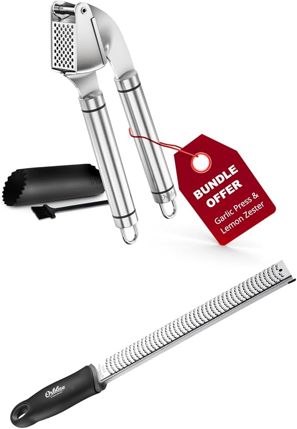 Premium Garlic Press & Lemon Zester Black Duo