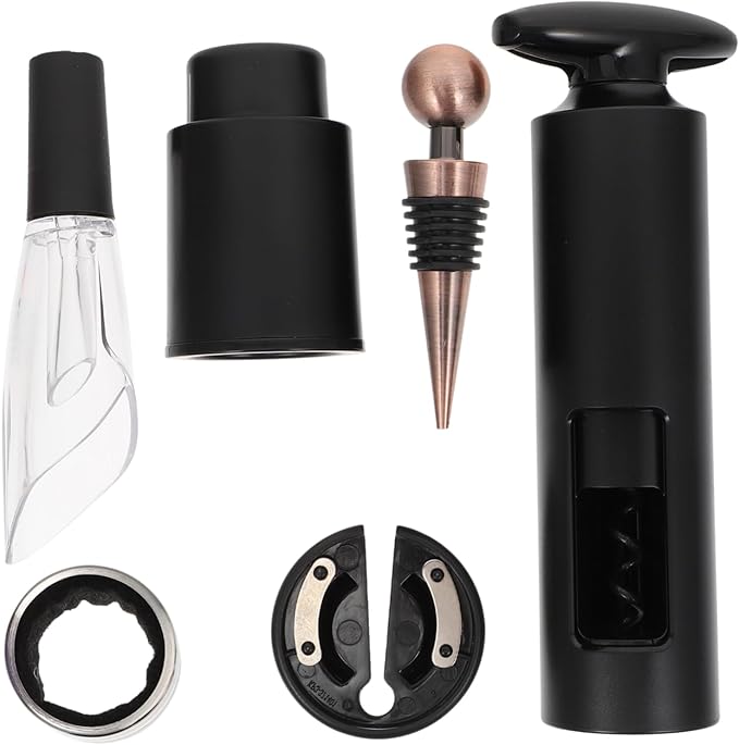 Luxshiny 6pcs Vacuum Wine Corkscrew and Decanter Set Stylish Rotary Corkscrew with Ergonomic Grip Wine Accessories for Enthusiasts for Travel and Parties Black