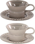 KAMMAK Tea Cups and Saucers Set of 2, 6.7oz Porcelain Coffee Cups with Saucers, Ceramic Espresso Mugs for Coffee, Latte, Americano, Tea, UN Teacup and Saucer (YFH6+7)