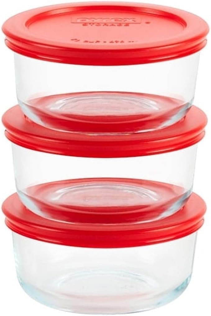Set of 3 Round Glass Food Storage Containers Airtight Lids Heat Resistant Dishwasher Safe Meal Prep Snack Storage