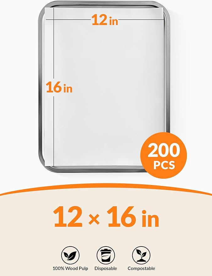 SMARTAKE 200 Pcs Parchment Paper Baking Sheets, 12x16 Inch Non-Stick Precut Baking Parchment, Suitable for Baking Grilling Air Fryer Steaming Bread Cup Cake Cookie and More (White)