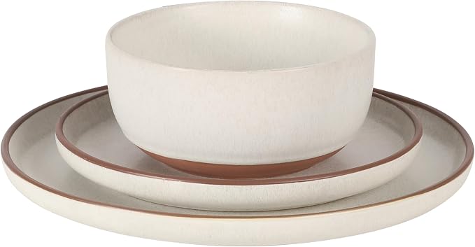 Gibson Elite Abbey Circle 12 Piece (Service for 4) Plates and Bowls Reactive Matte Glaze Dishes Stoneware Ceramic Dinnerware Set - White