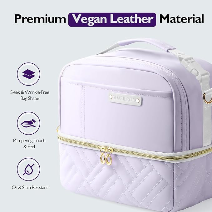 Double Deck Lunch Box Bag Women - Vegan Leather Insulated Waterproof Leakproof Cooler for Work Travel Picnics - Teacher Mothers Day Christmas Birthday Gifts