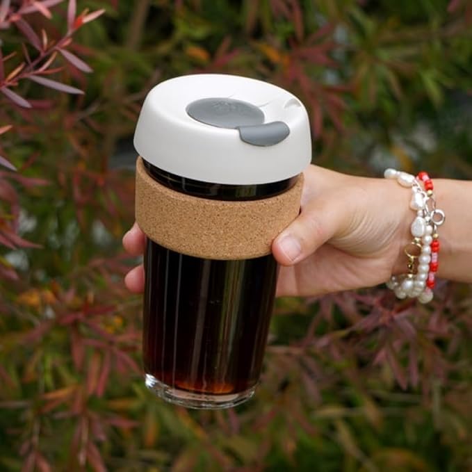 KeepCup Brew Cork, Reusable Glass Tumbler with Natural Cork, Grande Coffee Cup 16oz/454ml - Filter