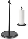 Wooden Paper Towel Holder countertop,Stylish Bird Shaped,Solid Wood Base&Iron Top,with Non-Slip Mat,Stable&Durable,Paper Towel Holder Black-Farmhouse Style to Elevate Your Kitchen's Décor(All Black)