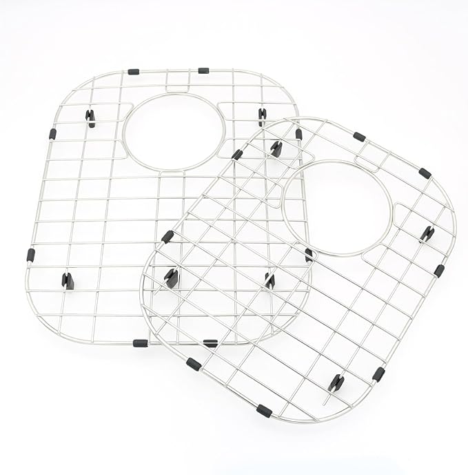 Large & Small Combination Sink Protectors - 304 Stainless Steel Draining Grid & Dish Rack, Offset Hole, Large(13 3/16 x 16 11/32) + Small(11 27/64 x 14 49/64)