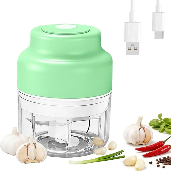 2026 New Electric Garlic Chopper, Electric Mini Chopper, Small Garlic Chopper Mincer, Portable Rechargeable Cordless Chopper for Onion, Chili, Ginger, Nuts, Meat & Fruits (Green, 4-Blade)