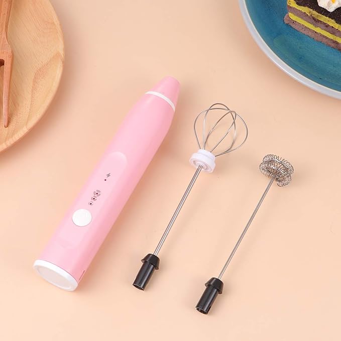 Hemoton Rechargeable Handheld Blender 2-in-1 Milk Egg Whisk Electric Stirrer Milk Foamer 3-speeds Compact Easy to Use