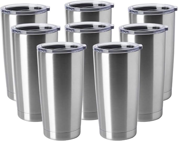 HASLE OUTFITTERS 20oz Tumblers Bulk Stainless Steel Cups with Lid Double Wall Vacuum Insulated Coffee Mugs for Cold & Hot Drinks 8 Pack
