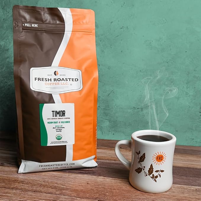 Fresh Roasted Coffee, Organic Timor Whole Bean Coffee, Medium Roast, USDA Organic, 100% Single Origin, Kosher, 5 lb (80 oz)