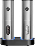 Newise Electric Salt and Pepper Grinder Set - Charging Base, Automatic Rechargeable Pepper Mill with Adjustable Coarseness, LED Lights, Large Capacity, Kitchen Appliance for Mom Wife