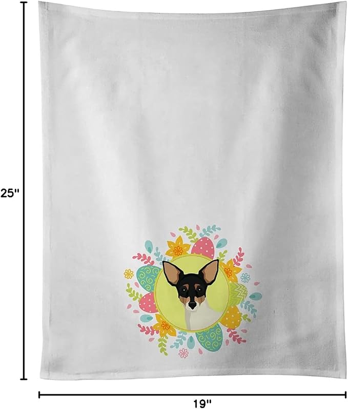 Caroline's Treasures WDK3247WTKT Toy Fox Terrier Easter White Kitchen Towel Set of 2 Dish Towels, White Decorative Bathroom Hand Towel for Hand, Face, Hair, Yoga, Tea, Dishcloth, 19 X 25, White