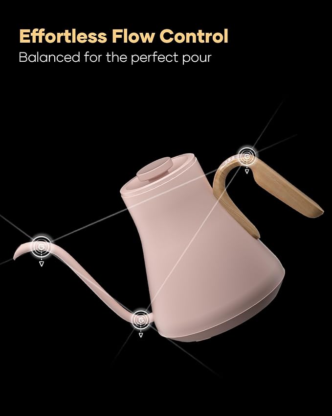 Cocinare Gooseneck Electric Kettle, ±1°F Precise Temperature Control, 1500W Fast Heating, Pour Over Coffee & Tea Kettle with Brew Timer & Keep Warm, Stainless Steel, 0.9L (Munch Pink)