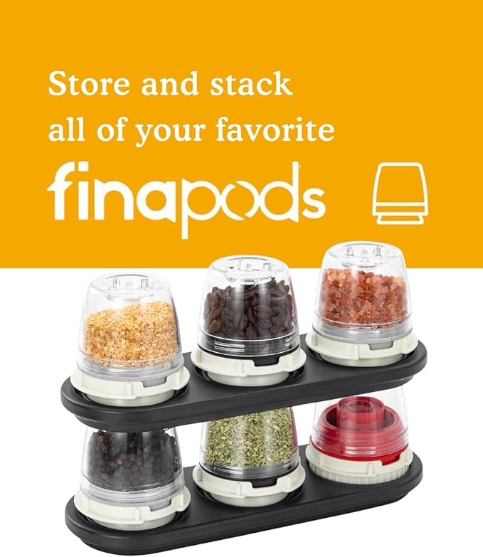 FinaMill Classic Battery-Operated Spice Mill Bundle with Black Trio Stackable Tray – One-Handed Grinder with Interchangeable Pods with Adjustable Coarseness - Valentines Day Gifts for Food Lovers