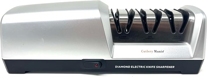 Simple Sharp Professional Electric Knife Sharpener | 3 Stage Precision Sharpening System for Straight and Serrated Blades with Diamond Abrasives | Effortless Precision Sharpening (Silver)