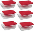 Pyrex 7210 3 Cup Glass Dish & 7210-PC Red Food Storage Replacement Lid (6-Pack) - Made in the USA