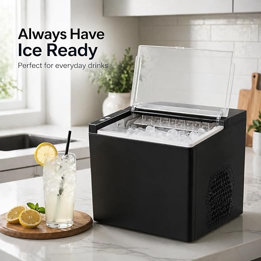 Portable Ice Maker Countertop – Fast Ice in 6 Mins, Compact Ice Machine for Home, Kitchen & RV, Self-Serve Ice Maker with Scoop for Parties & Daily Use