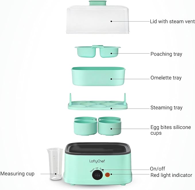 8-in-1 Electric Egg Cooker for Soft, Medium, Hard boiled eggs, Auto Shut-Off Compact Egg Bite Maker, Dishwasher Safe Rapid Egg Steamer for Poached & Scrambled Eggs, Omelets, Blue