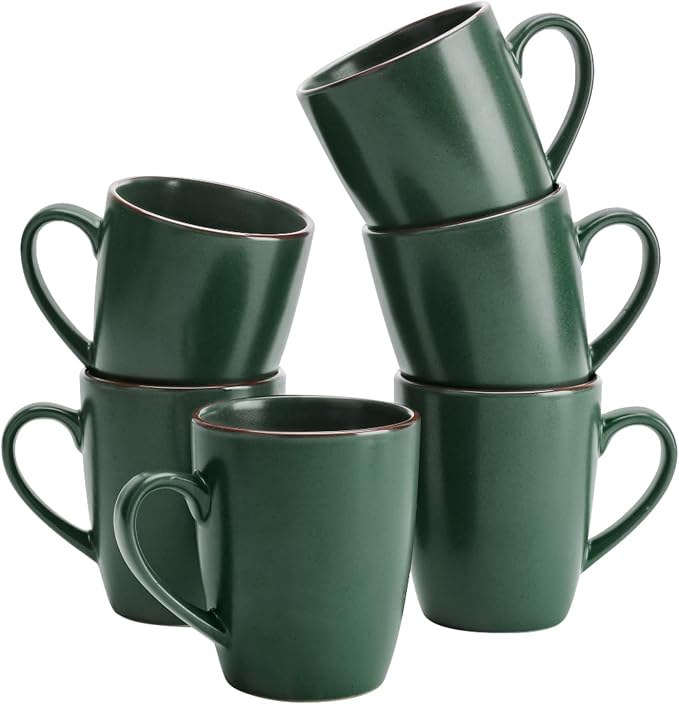 famiware Venus Coffee Mugs for 6, 13 oz Mug Set, Dringking Cup with Handle for Coffee, Tea, Cocoa, Milk, Dark Green