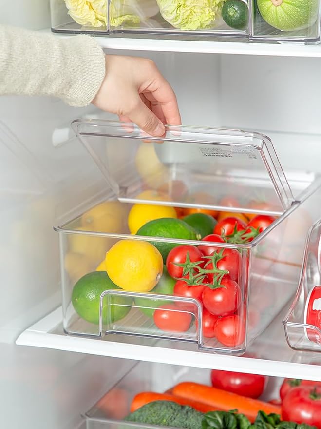 SANNO Freezer Containers Food Storage Containers Fridge Containers Plastic Organization Storage Bin for Fridge, Freezer, Pantry, Kitchen- Organizer for Fruit, Yogurt, Snacks, Pasta, set of 2